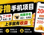 零撸手机项目，二十秒完成一单，纯薅羊毛，上手就有收益，勤快点单日收益可达200+【揭秘】