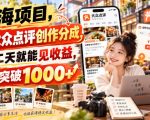 蓝海项目，大众点评创作分成，第二天就能见收益，单日突破1000+【揭秘】