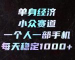 单身经济小众赛道，一个人一部手机，每天稳定1000+，利用下班碎片时间即可【揭秘】