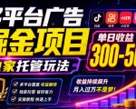 多平台广告掘金项目，独家托管玩法，一天300-500+，内部最新教程【揭秘】