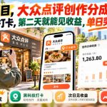 蓝海项目，大众点评创作分成，黑科技打卡，第二天就能见收益，单日突破1k+【揭秘】