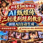 抖音83W粉博主AI甄嬛传二创漫剧短剧教学｜剧情AI自动生成，复制粘贴即可做，各大平台创作者分成+收徒等多种收益