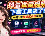 抖音批量视频下载工具，一键下载高清无水印视频，到手就能用